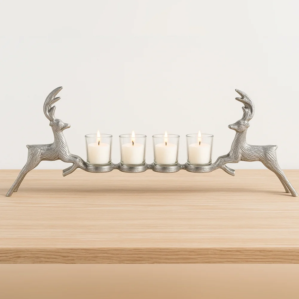 Vintage Stag Silver Plated Deer Candle Holder Rustic Cabin Centerpiece Reindeer